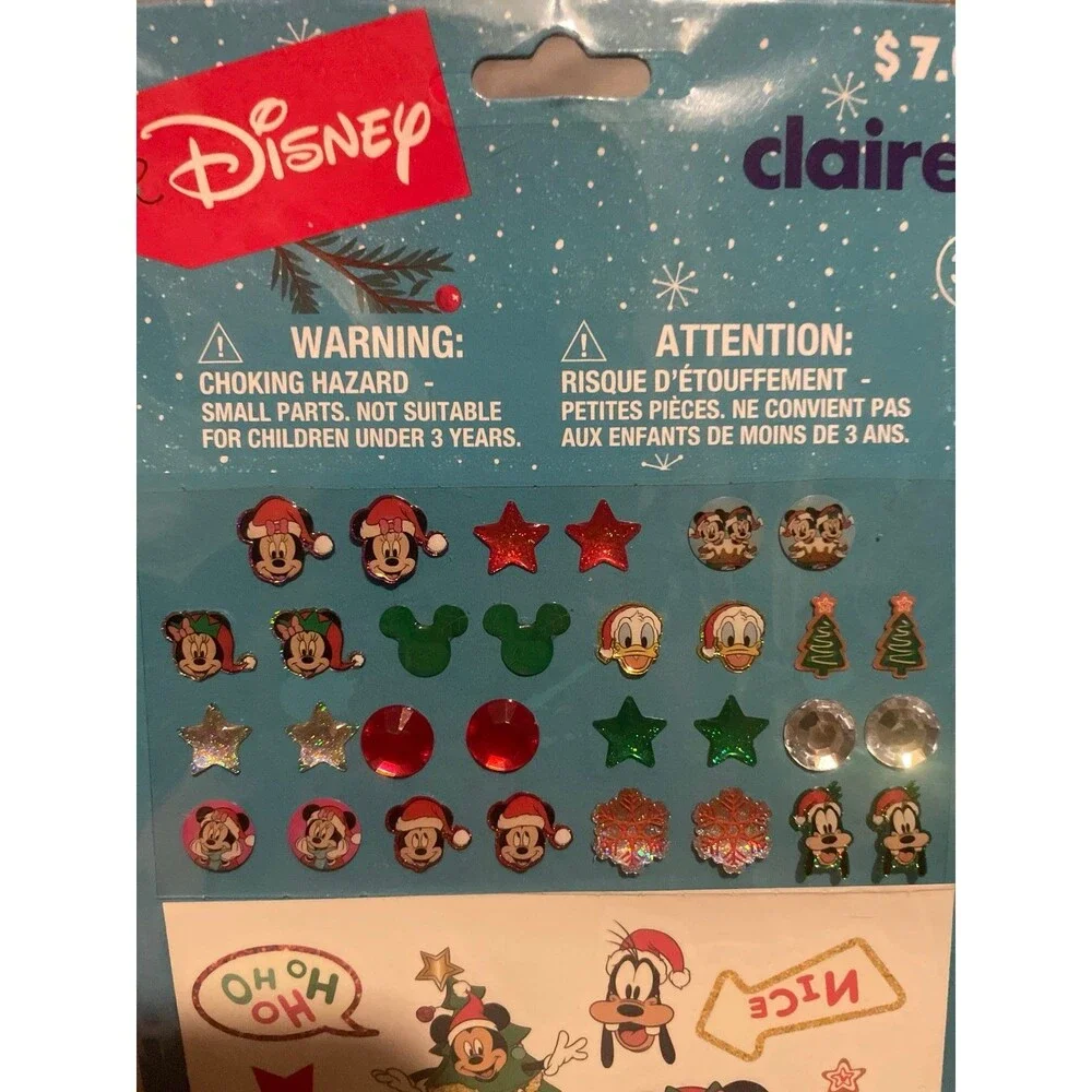 Claires Disney Minnie Mouse Christmas Sticker Earrings & Tattoos Set Vintage Y2K